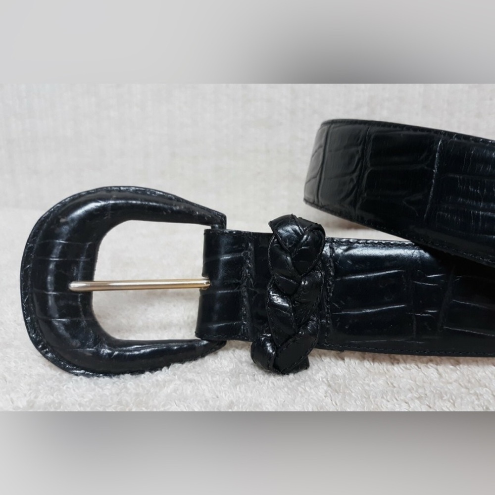 BRIGHTON - 43503 - EMBOSSED Calfskin ALLIGATOR PRINT - BLACK Leather Belt